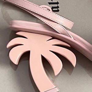 PALM ANGELS Pink Palm Tree Heels Sandals Leather Strappy Shoes New Box 37 6.5 7
